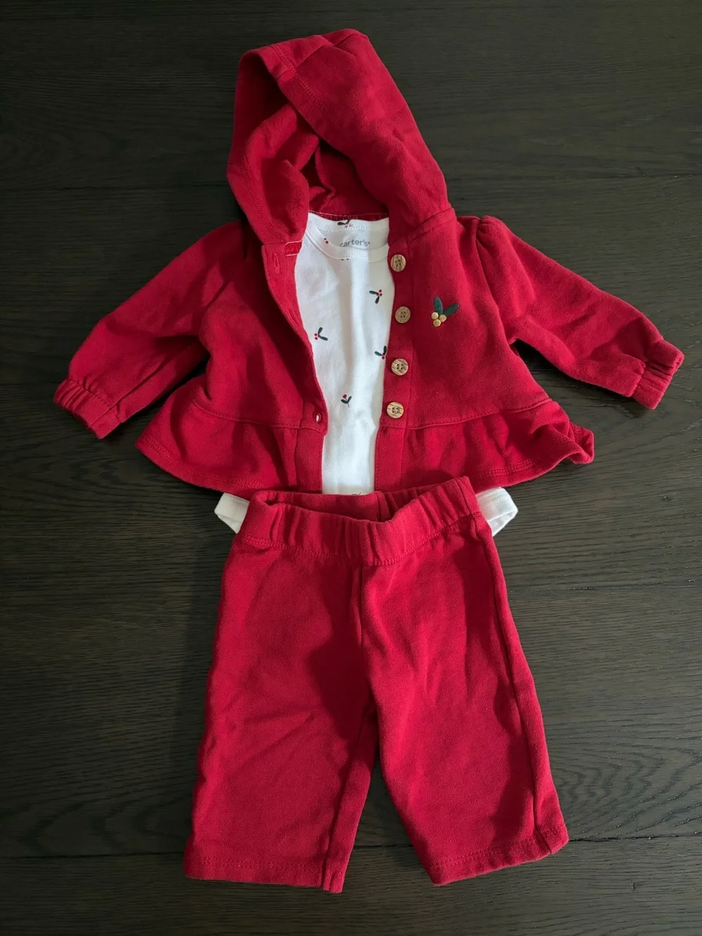 Baby Girl 3-Piece Holly Print Long Sleeve Hooded Jacket Set